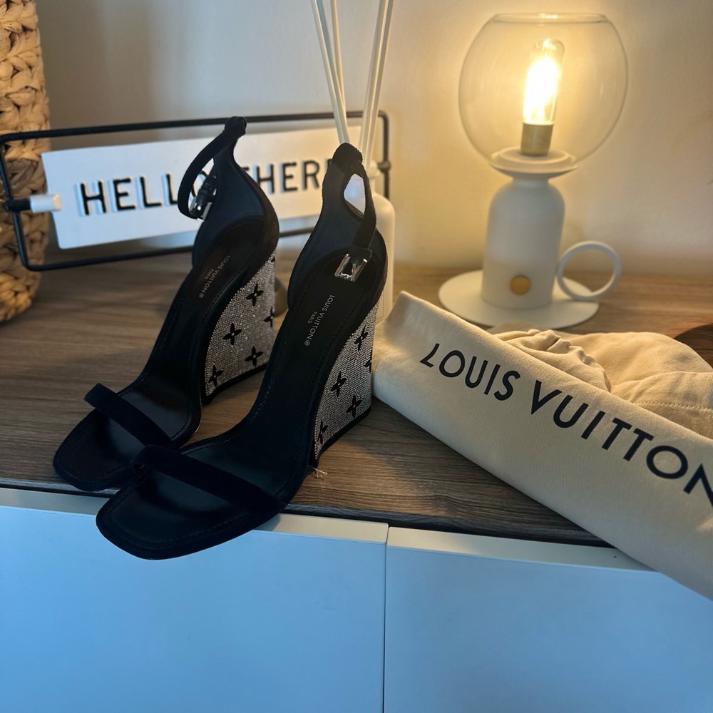 Louis Vuitton Black Wedge Sandals